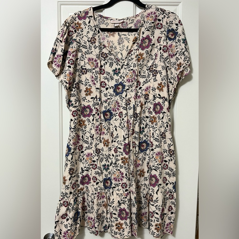 Knox Rose Women’s Cottagecore Floral Short Dress Flutter Sleeves Tassels sz Xl